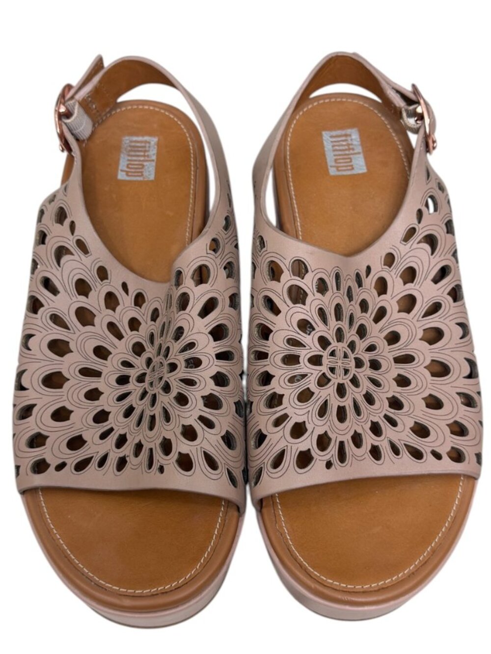 Fitflop  Eloise Leather Laser Cut Floral Platform Sandal Women's Size 7 - Picture 2 of 9